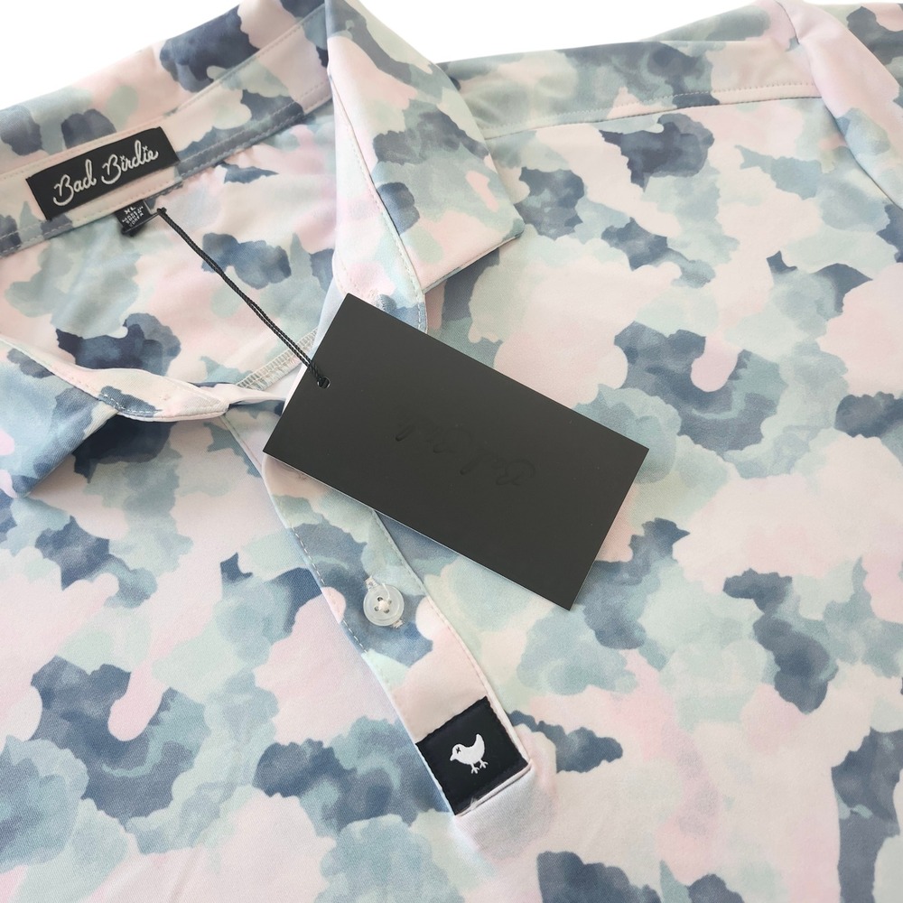 NWT Bad Birdie Core Polo Mirage Oasis Camo Tie Dye Golf Athletic Shirt Men's XL